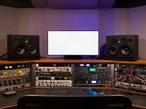 Professional control room with analog preamps, converters, monitors, and a Pro Tools workstation